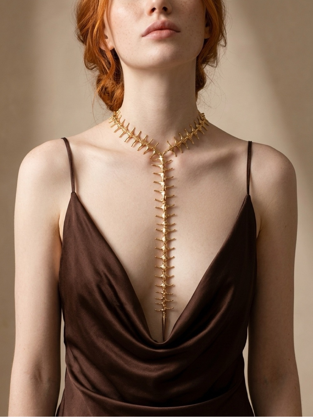 Gold Spine Y-Drop Chain Statement Necklace